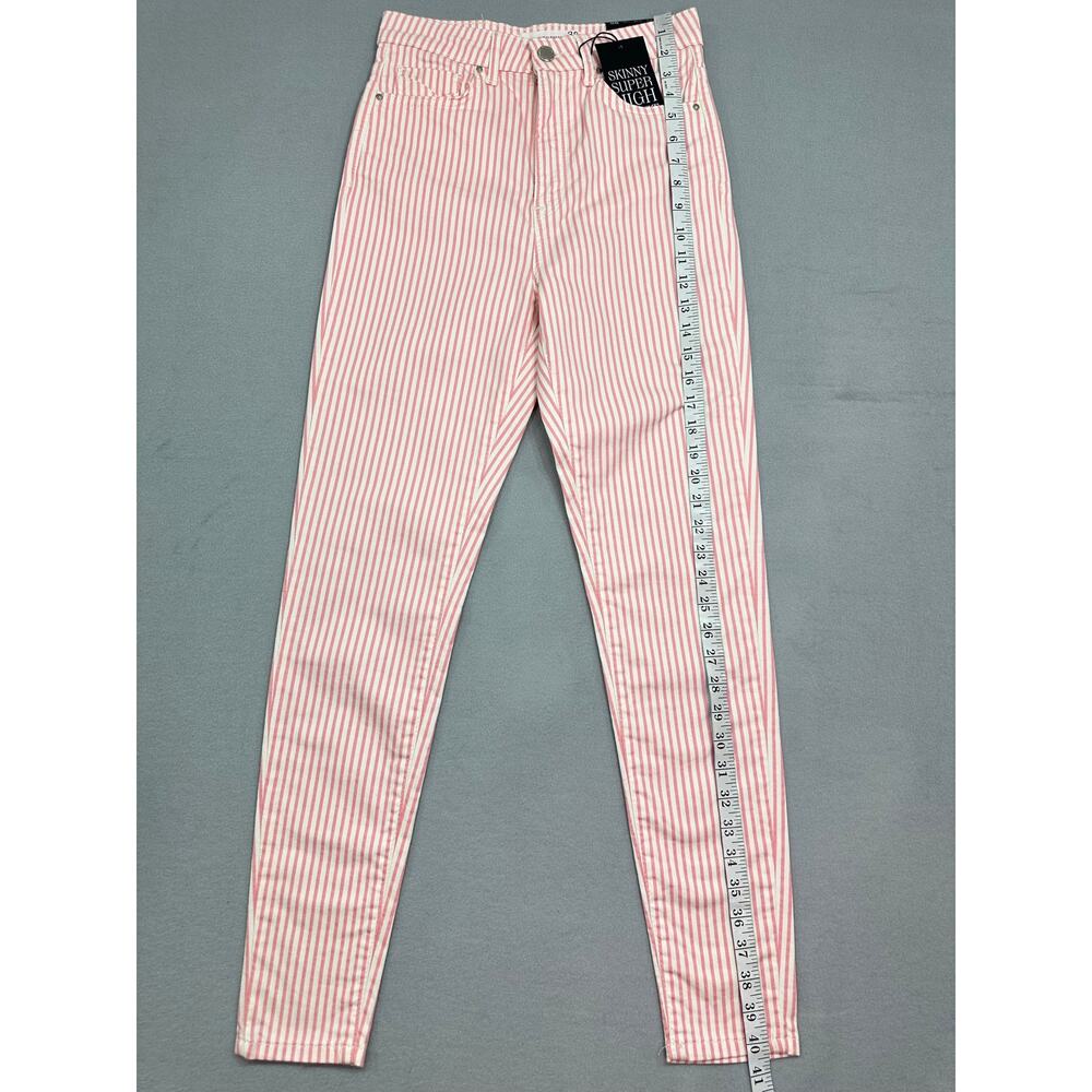 NWT Stradivarius Skinny Super High Waist Pink White Pinstripe Jeans Size 6 - Picture 9 of 13